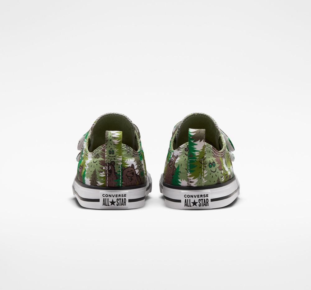 White / Aloe Green / Green Converse Chuck Taylor All Star Easy On Forest Camo Toddler Girls' Low Tops  US |  94205-IWDZ