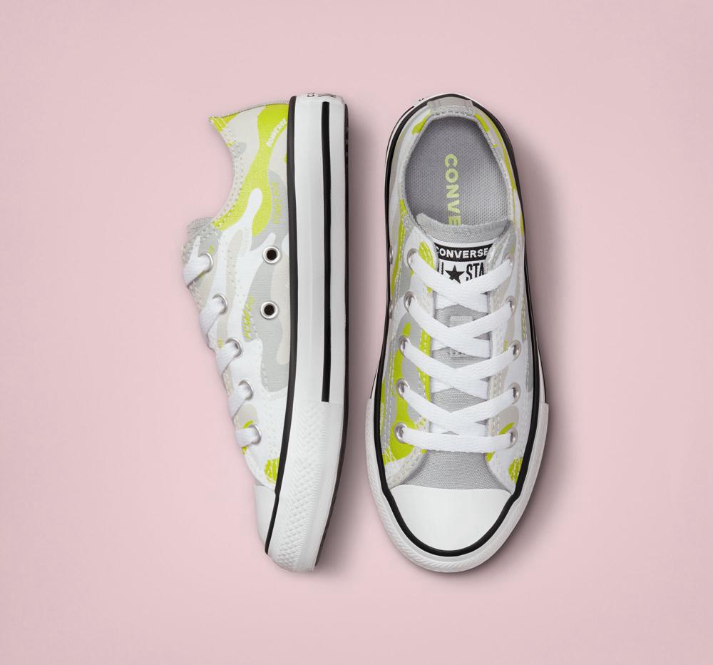 White / Ash Stone / Lime Twist Converse Hybrid Camo Chuck Taylor All Star Little Kids Boys' Low Tops  US |  18973-SIJW