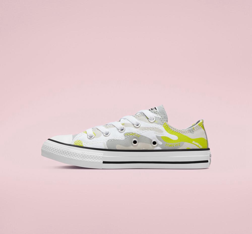 White / Ash Stone / Lime Twist Converse Hybrid Camo Chuck Taylor All Star Little Kids Girls' Low Tops  US |  80132-VWAX