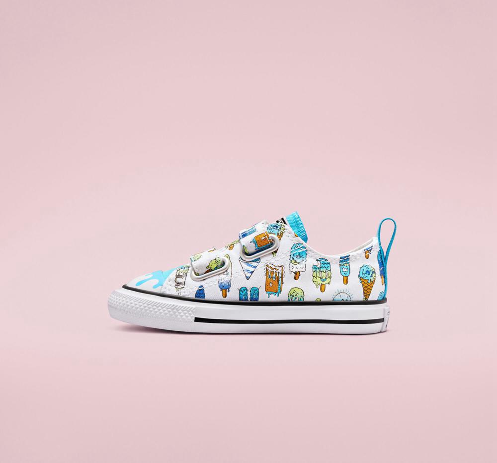 White / Baltic Blue / Lime Rave Converse Chuck Taylor All Star Easy On Frozen Treats Toddler Girls' Low Tops  US |  15683-HWSX