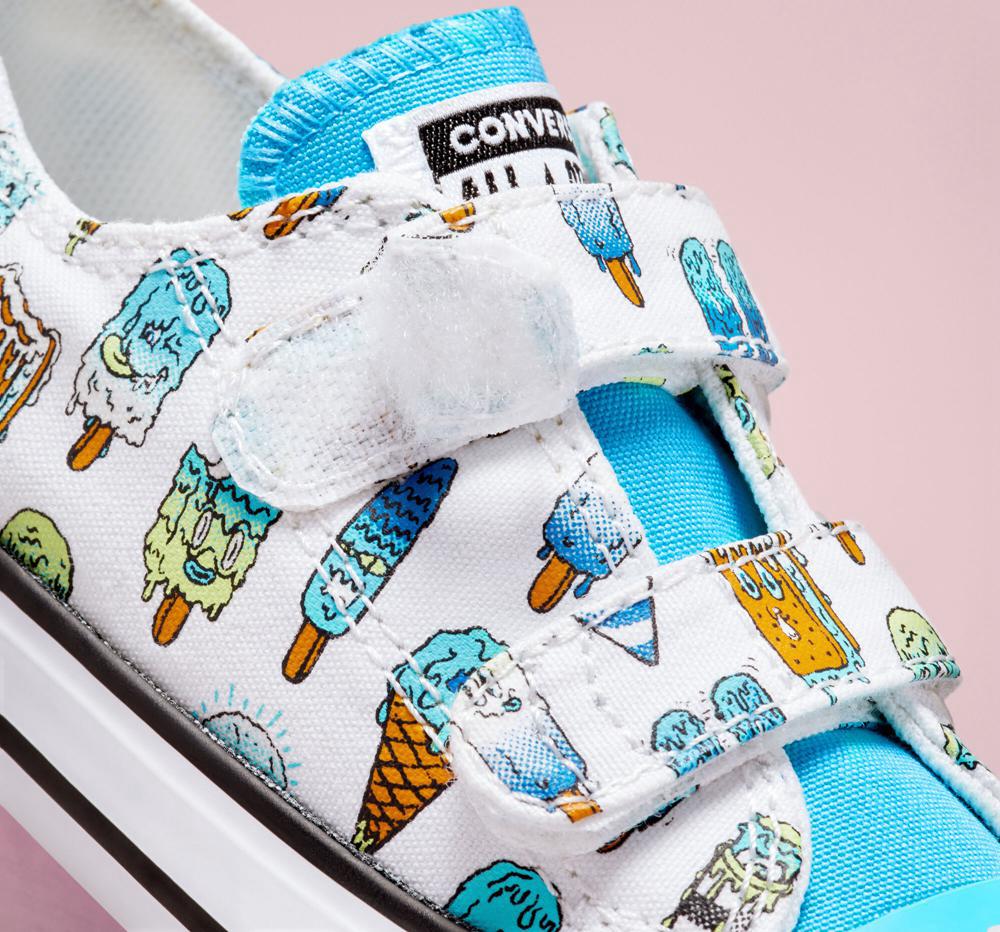 White / Baltic Blue / Lime Rave Converse Chuck Taylor All Star Easy On Frozen Treats Toddler Girls' Low Tops  US |  15683-HWSX