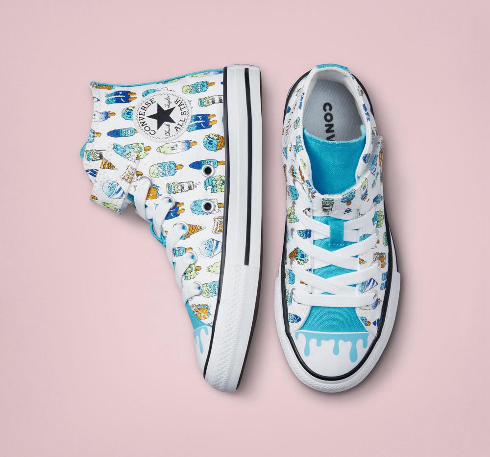 White / Baltic Blue / Lime Rave Converse Chuck Taylor All Star Easy On Frozen Treats Little Kids Boys' High Tops  US |  36175-FVEU