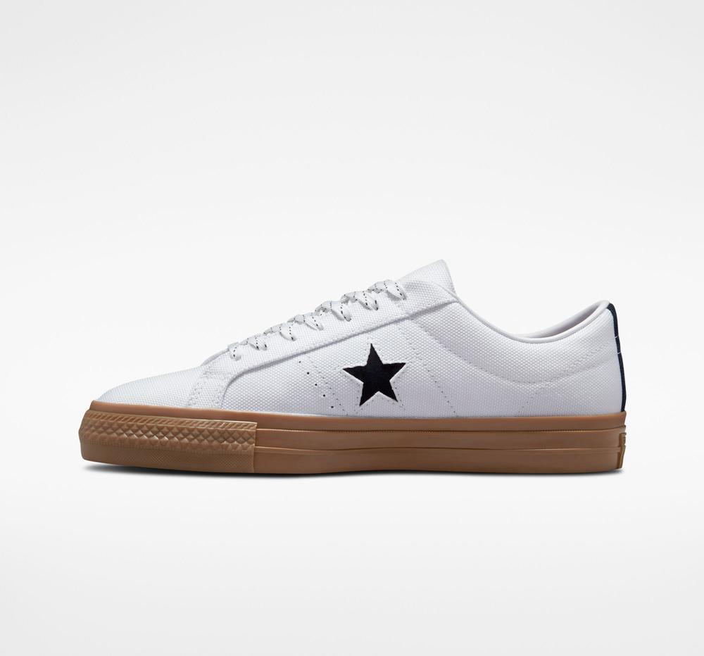 White / Black / Dark Gum Converse One Star Pro Cordura Canvas Skate Men's Low Tops  US |  75034-JHDI