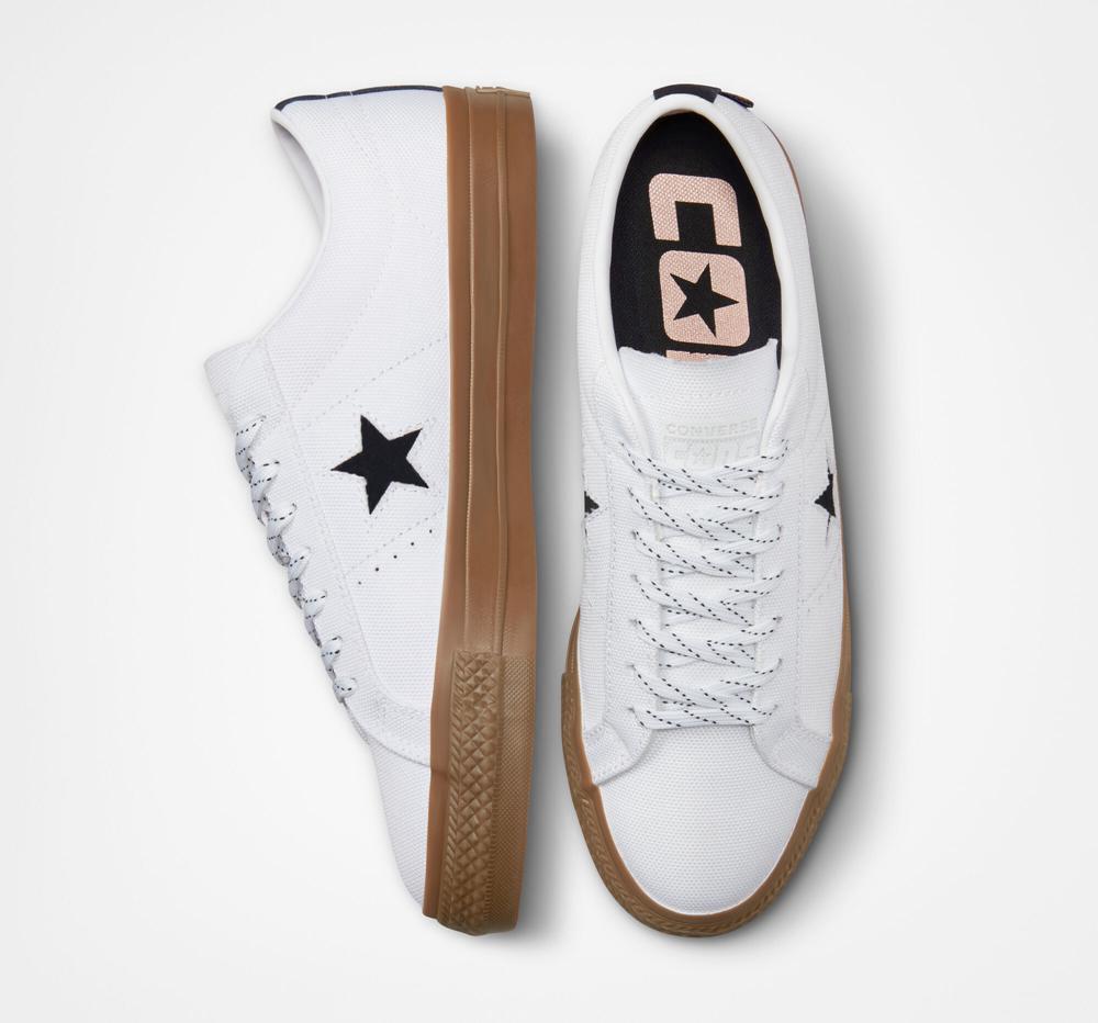 White / Black / Dark Gum Converse One Star Pro Cordura Canvas Skate Men's Low Tops  US |  75034-JHDI