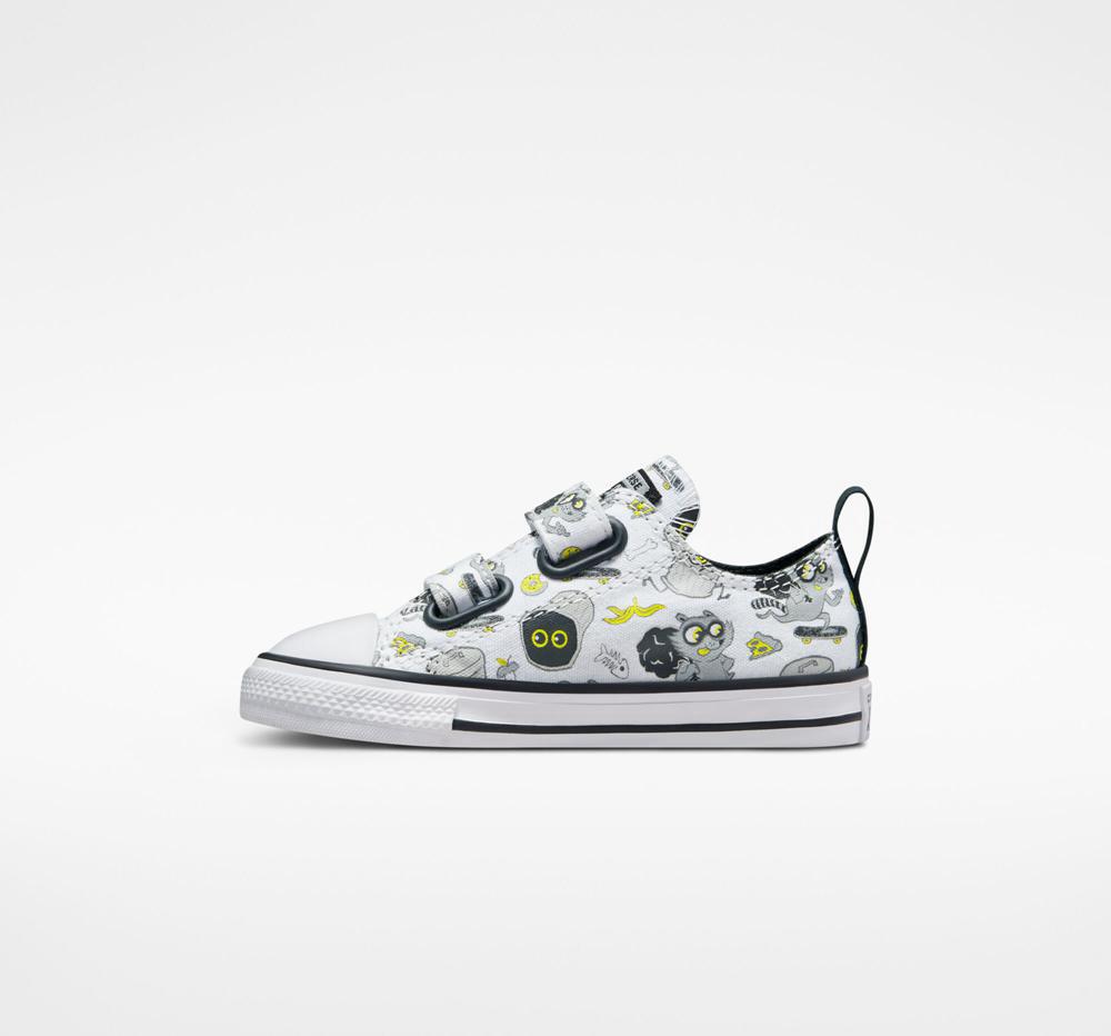 White / Black / Iron Grey Converse Chuck Taylor All Star Easy On Raccoons Toddler Boys' Low Tops  US |  03267-QAHP