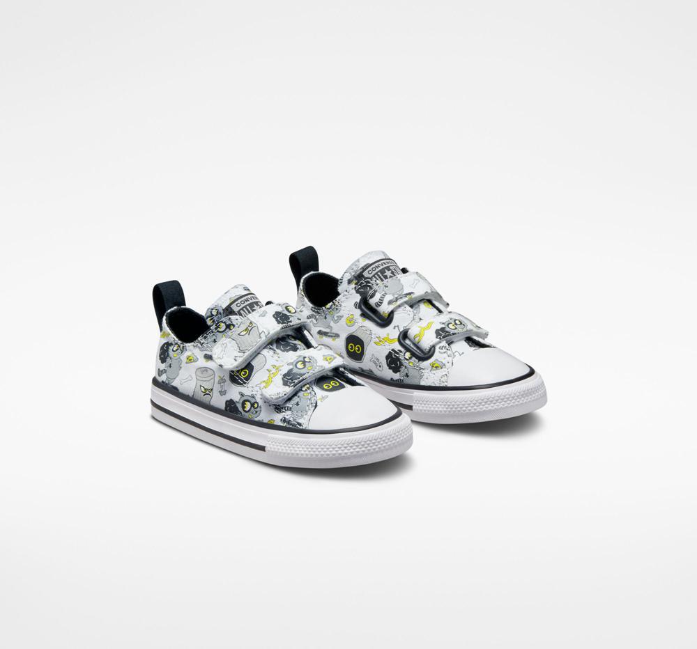 White / Black / Iron Grey Converse Chuck Taylor All Star Easy On Raccoons Toddler Boys' Low Tops  US |  03267-QAHP