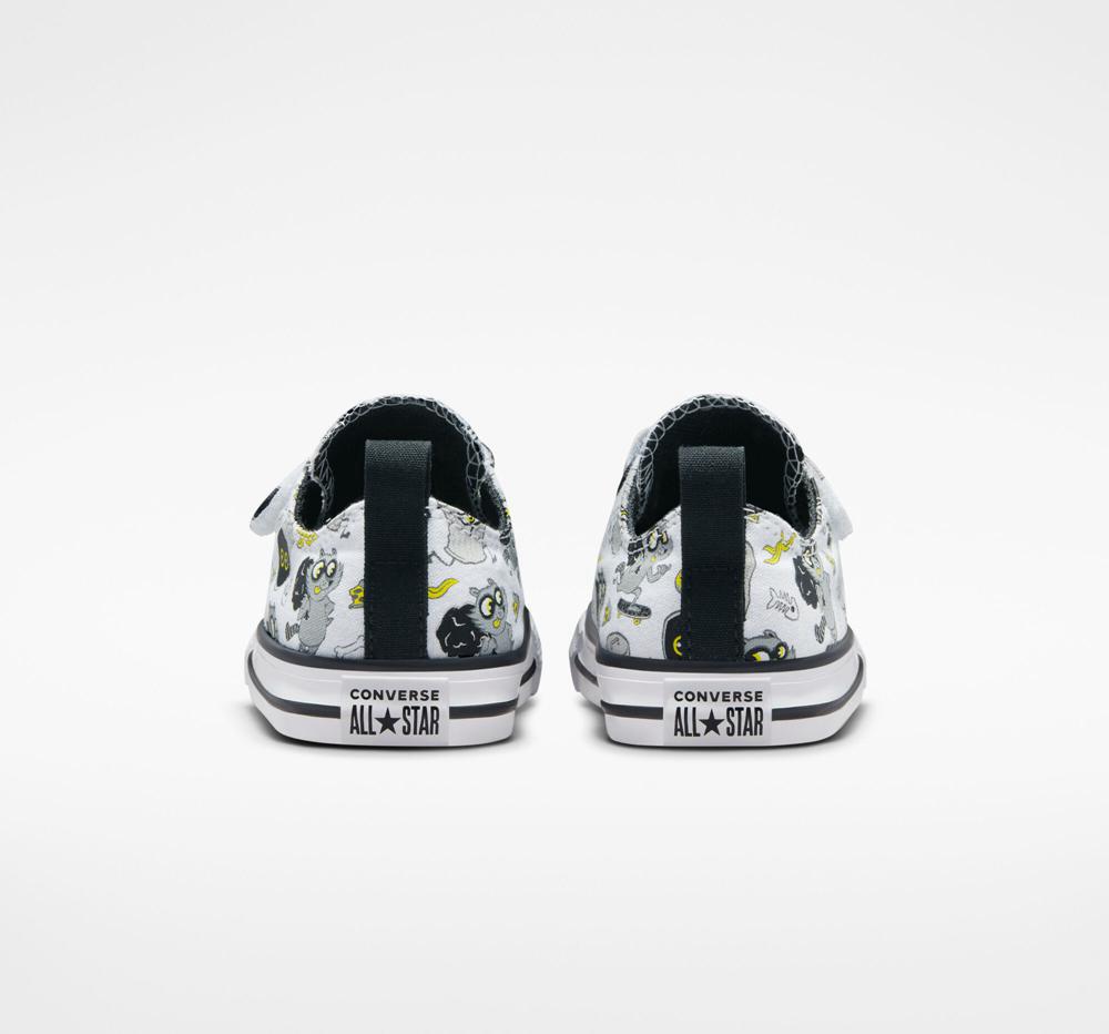 White / Black / Iron Grey Converse Chuck Taylor All Star Easy On Raccoons Toddler Boys' Low Tops  US |  03267-QAHP