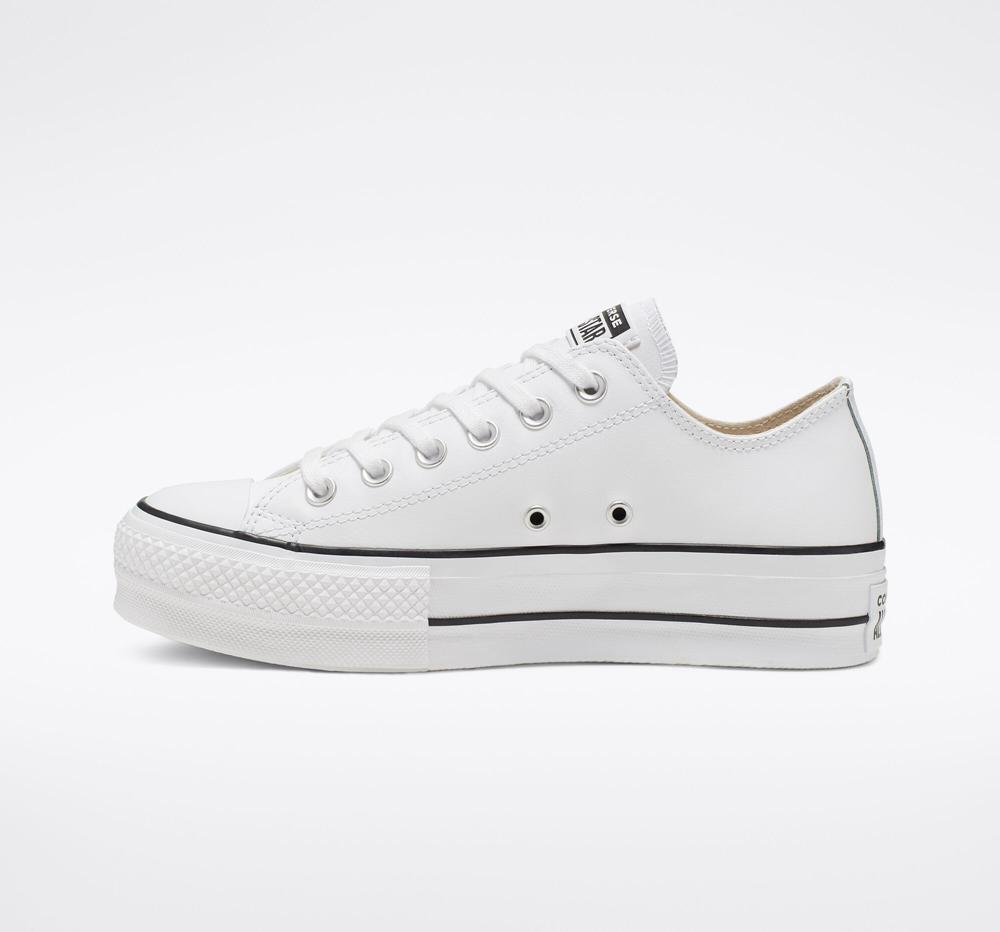 White / Black / White Converse Chuck Taylor All Star Lift Platform Leather Women's Low Tops  US |  93418-NXHZ