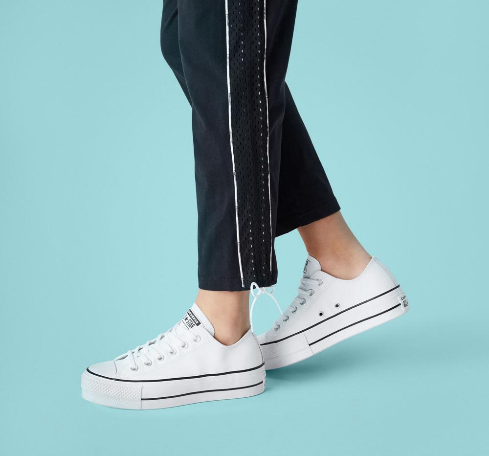 White / Black / White Converse Chuck Taylor All Star Lift Platform Leather Women's Low Tops  US |  93418-NXHZ