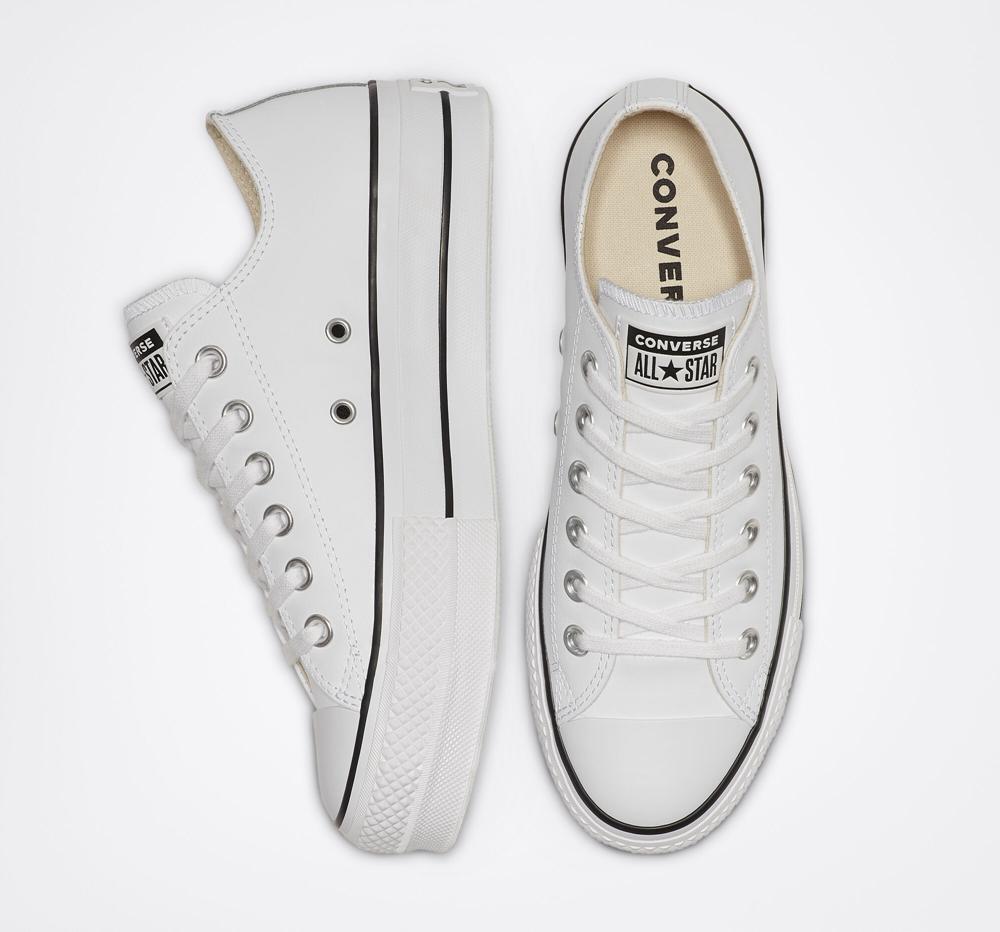 White / Black / White Converse Chuck Taylor All Star Lift Platform Leather Women's Low Tops  US |  93418-NXHZ