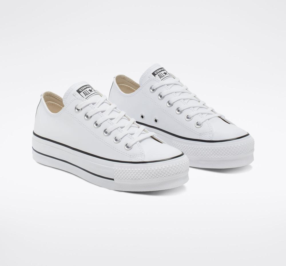 White / Black / White Converse Chuck Taylor All Star Lift Platform Leather Women's Low Tops  US |  93418-NXHZ