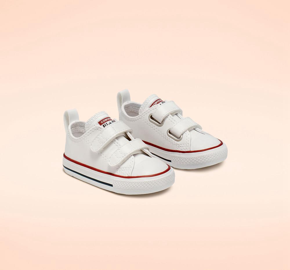 White Converse Chuck Taylor All Star Easy On Leather Toddler Girls' Low Tops  US |  12894-TWFI