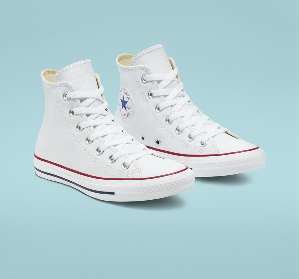 White Converse Chuck Taylor All Star Leather Unisex Women's High Tops  US |  27194-HUKL