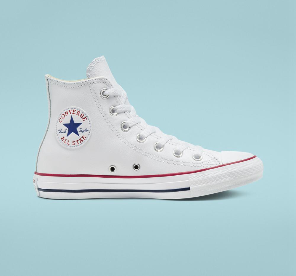 White Converse Chuck Taylor All Star Leather Unisex Women\'s High Tops  US |  27194-HUKL