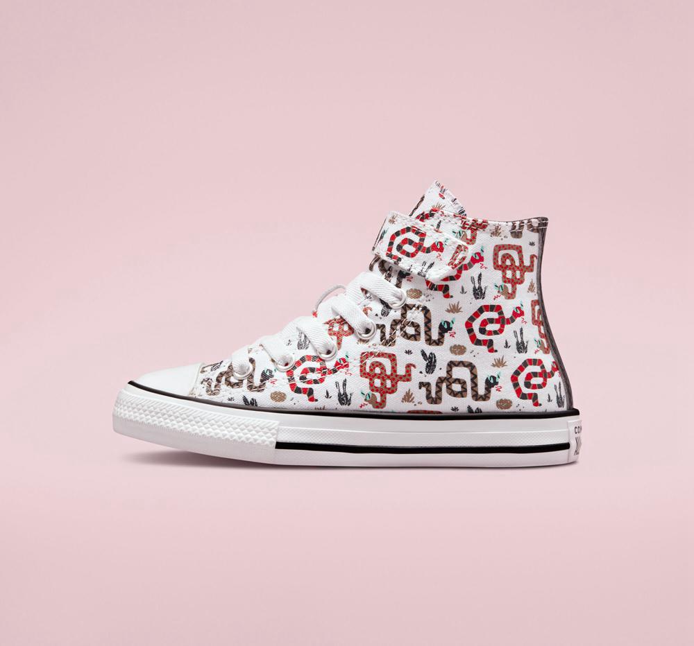 White / Dk Smoke Grey / Red Converse Chuck Taylor All Star Easy On Snake Little Kids Girls' High Tops  US |  59174-UXJK