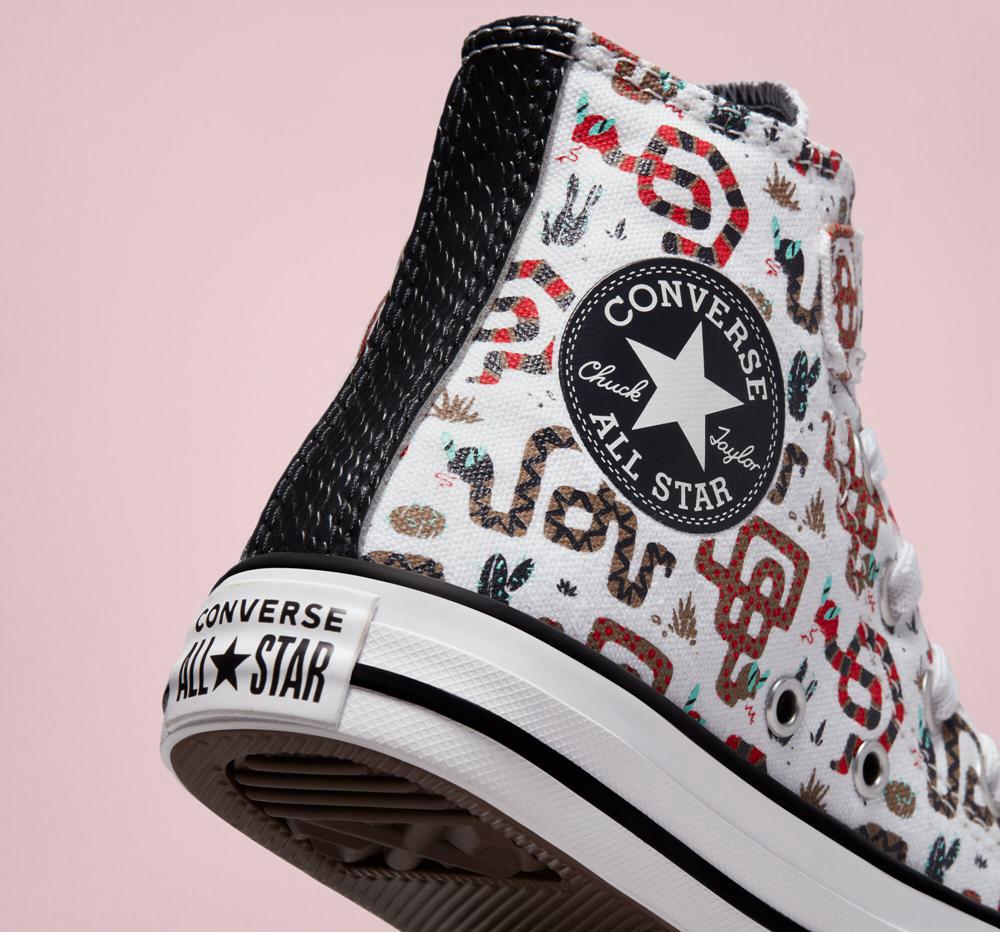 White / Dk Smoke Grey / Red Converse Chuck Taylor All Star Easy On Snake Little Kids Girls' High Tops  US |  59174-UXJK