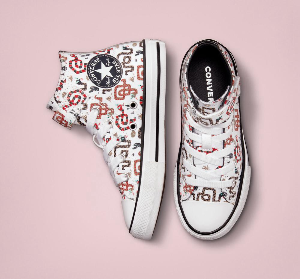 White / Dk Smoke Grey / Red Converse Chuck Taylor All Star Easy On Snake Little Kids Girls' High Tops  US |  59174-UXJK