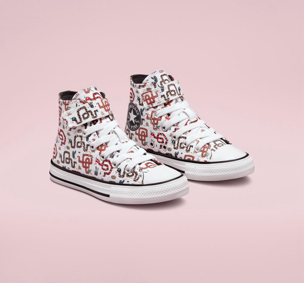 White / Dk Smoke Grey / Red Converse Chuck Taylor All Star Easy On Snake Little Kids Girls' High Tops  US |  59174-UXJK