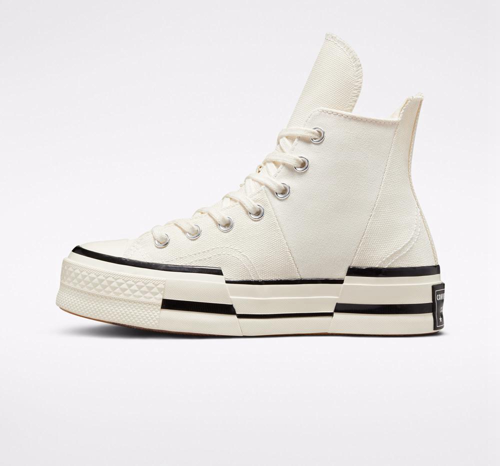 White Egret / Black / Black Converse Chuck 70 Plus Unisex High Top Men's Platform Shoes  US |  15746-NQHB