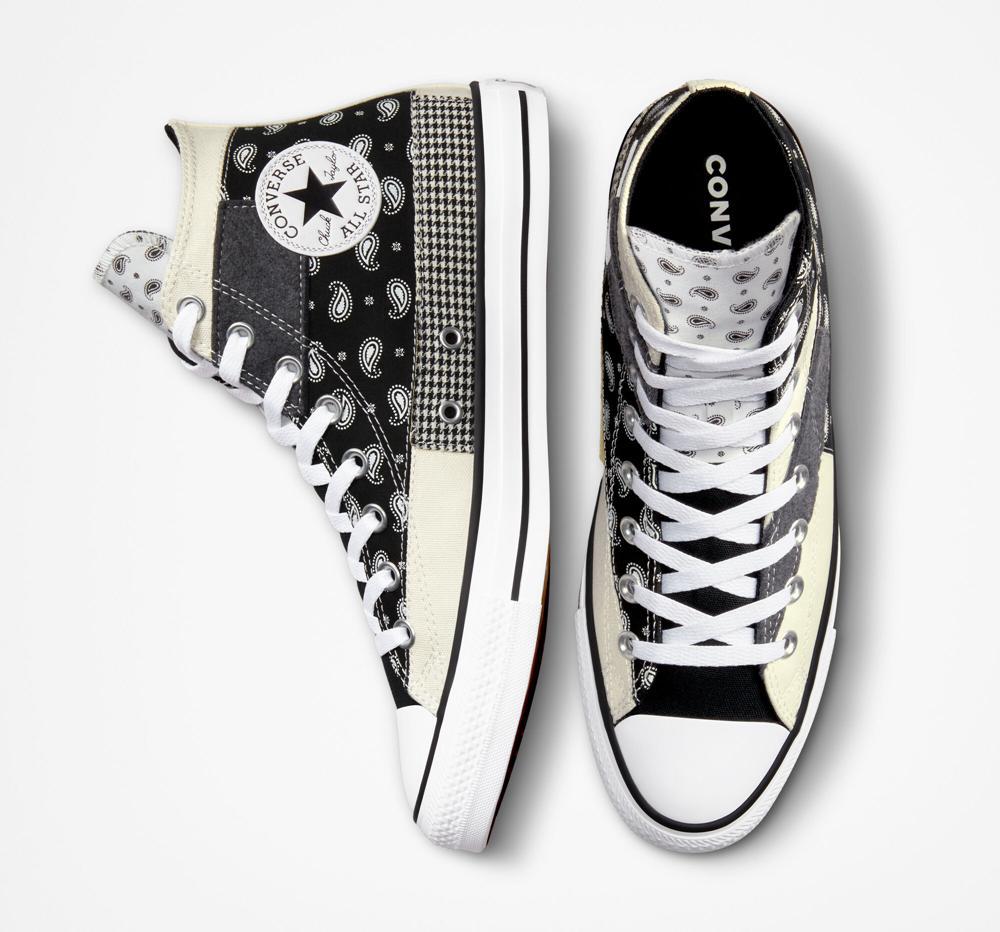 White Egret / Black / White Converse Chuck Taylor All Star Hacked Patterns Unisex Men's High Tops  US |  47803-XZPL