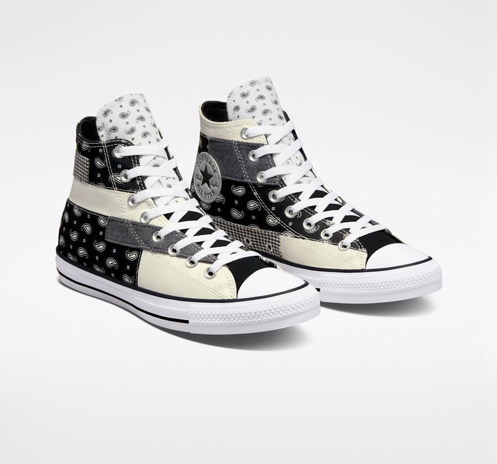 White Egret / Black / White Converse Chuck Taylor All Star Hacked Patterns Unisex Men's High Tops  US |  47803-XZPL