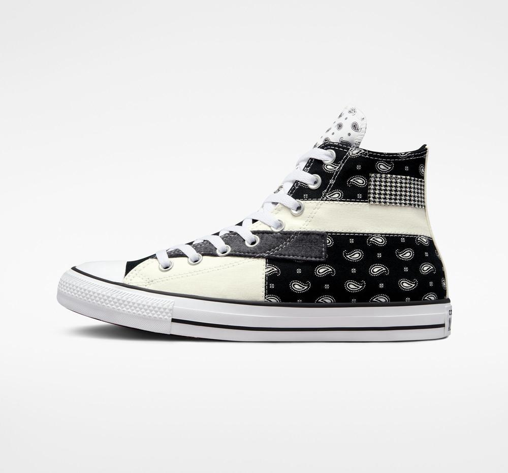 White Egret / Black / White Converse Chuck Taylor All Star Hacked Patterns Unisex Men's High Tops  US |  59306-VATU