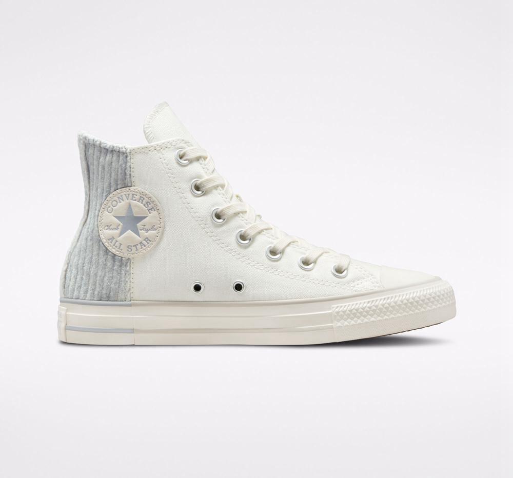 White Egret / Gravel Converse Chuck Taylor All Star Velour Unisex Women\'s High Tops  US |  70328-QGNE