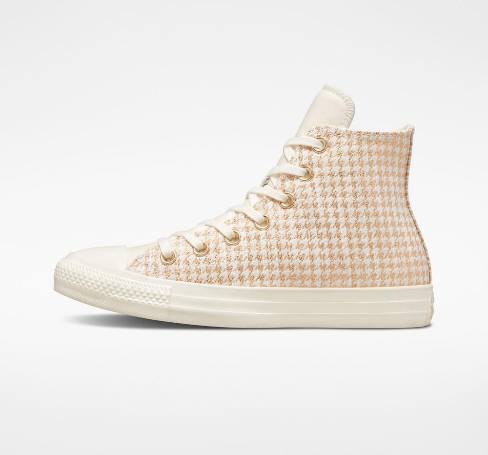 White Egret / Light Gold / Wgret Converse Chuck Taylor All Star Houndstooth Shine Women's High Tops  US |  46027-VJUM