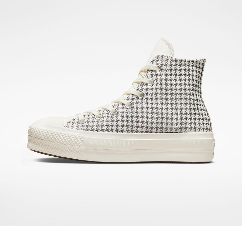 White Egret / Pure Silver Converse Chuck Taylor All Star Lift Houndstooth Shine High Top Women's Platform Shoes  US |  41082-KHQT