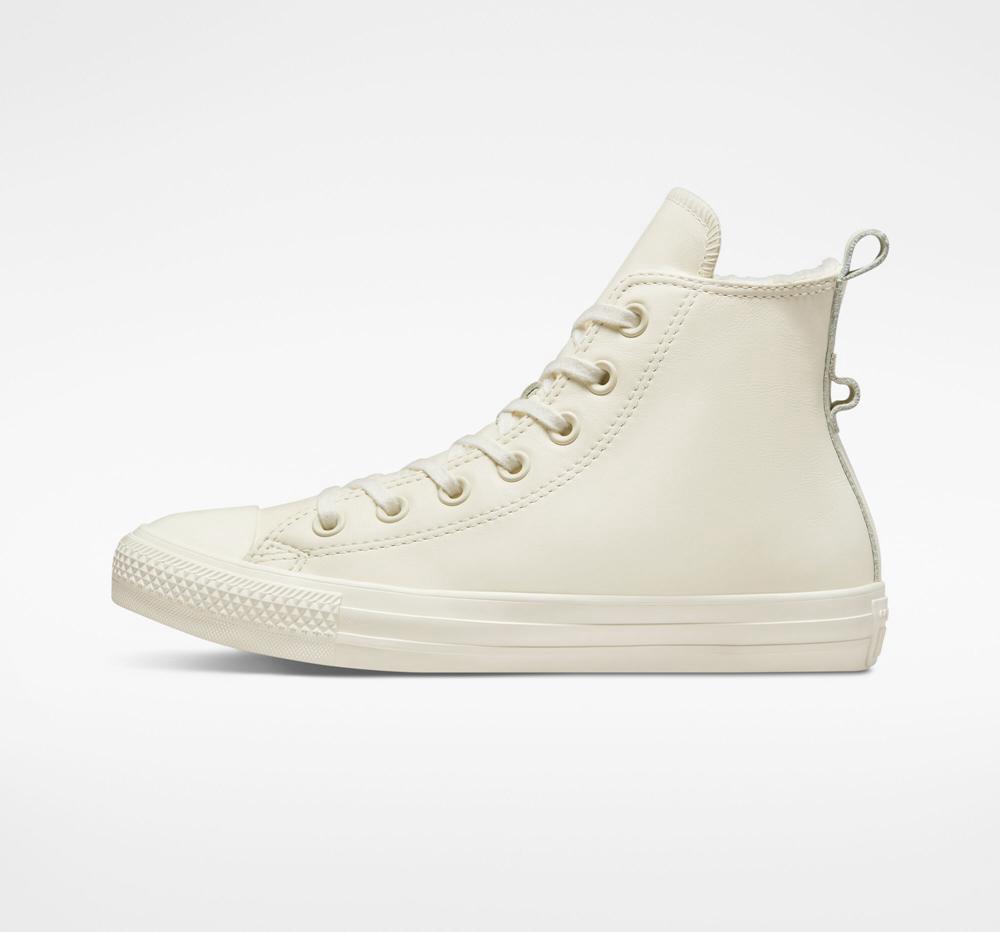 White Egret / White Egret Converse Chuck Taylor All Star Lined Leather Women's High Tops  US |  93782-WQSA