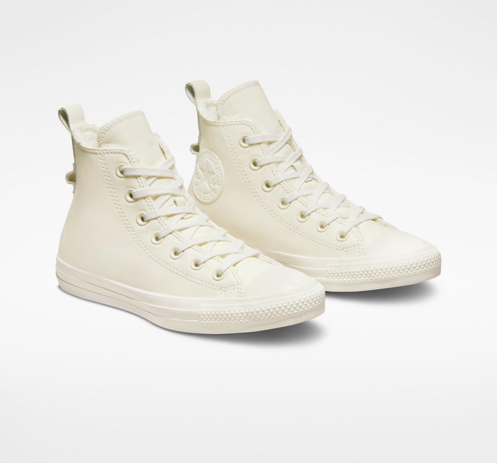 White Egret / White Egret Converse Chuck Taylor All Star Lined Leather Women's High Tops  US |  93782-WQSA