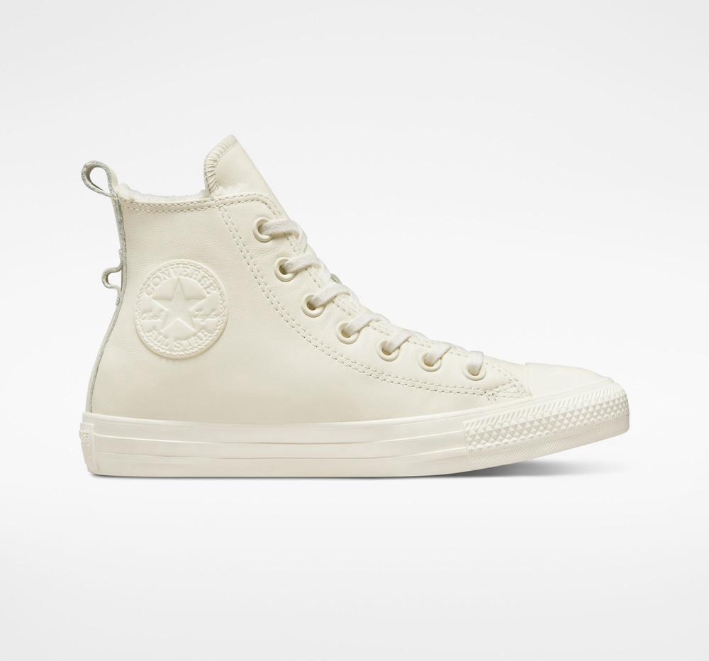 White Egret / White Egret Converse Chuck Taylor All Star Lined Leather Women\'s High Tops  US |  93782-WQSA