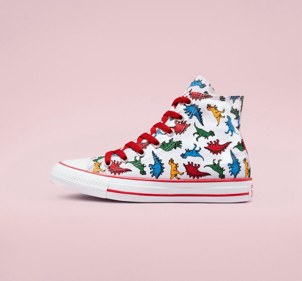 White / Enamel Red / Totally Blue Converse Chuck Taylor All Star Dinosaurs Big Kids Girls' High Tops  US |  36014-WTAU