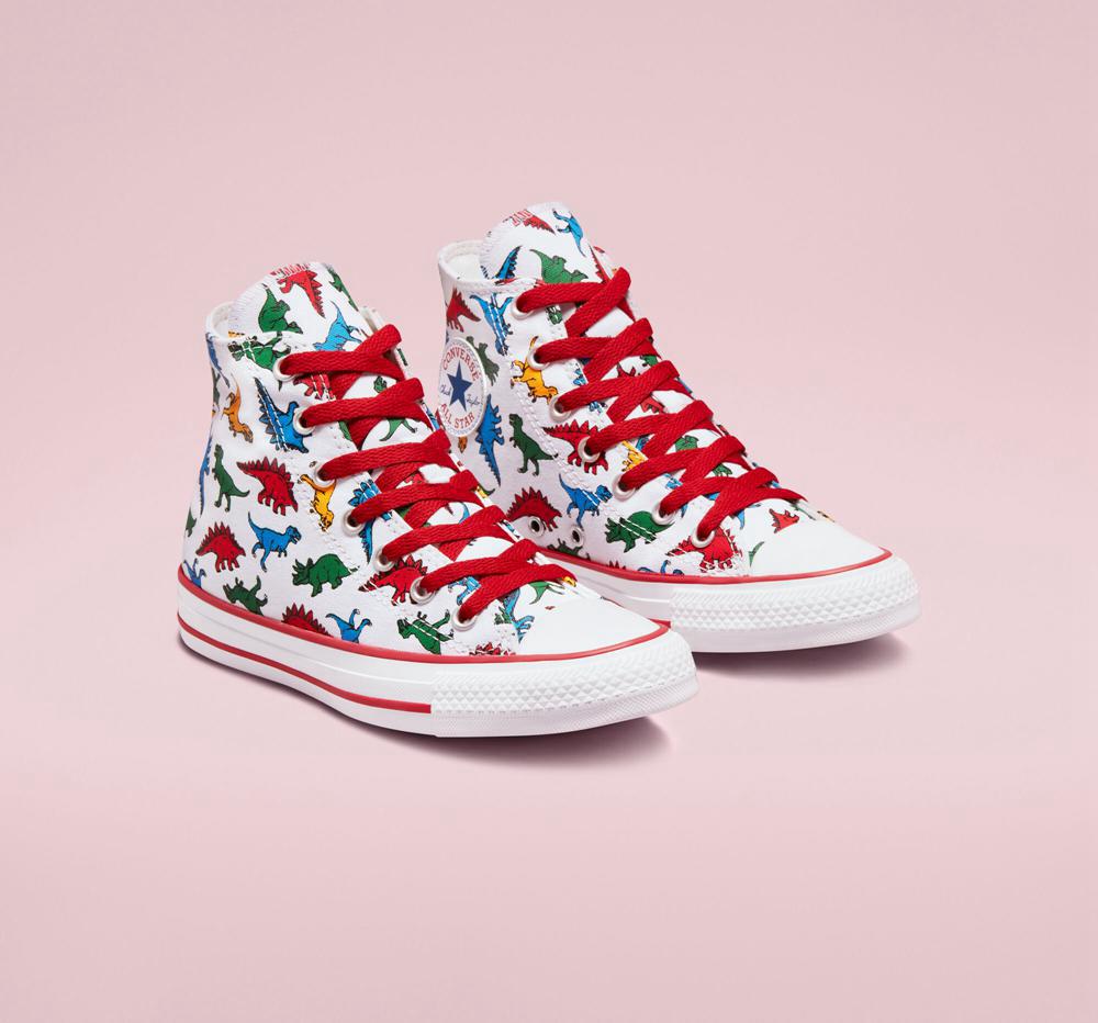 White / Enamel Red / Totally Blue Converse Chuck Taylor All Star Dinosaurs Big Kids Girls' High Tops  US |  36014-WTAU