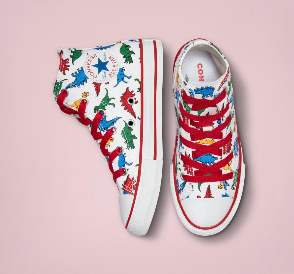 White / Enamel Red / Totally Blue Converse Chuck Taylor All Star Dinosaurs Little Kids Boys' High Tops  US |  47592-XVHW