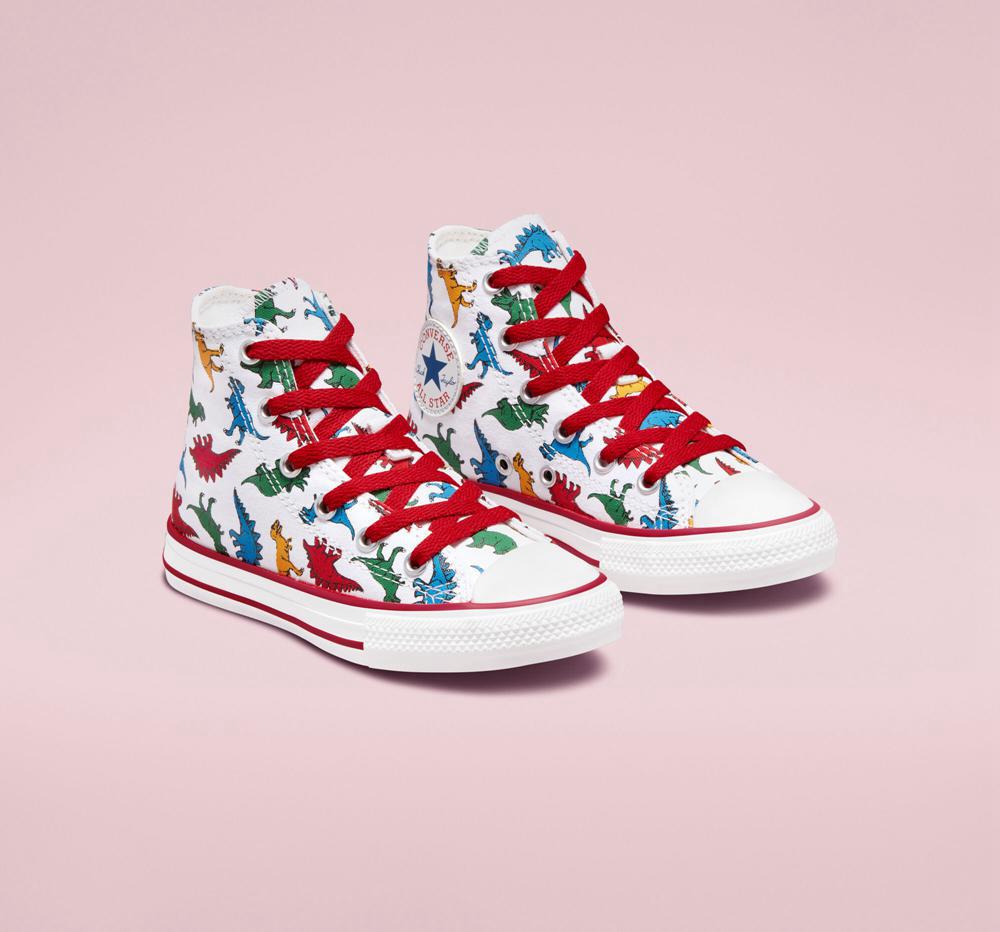 White / Enamel Red / Totally Blue Converse Chuck Taylor All Star Dinosaurs Little Kids Boys' High Tops  US |  47592-XVHW