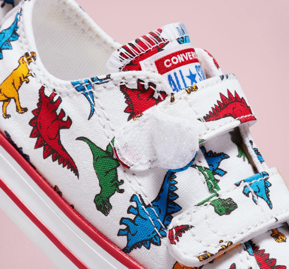 White / Enamel Red / Totally Blue Converse Chuck Taylor All Star Easy On Dinosaurs Toddler Boys' Low Tops  US |  92357-SVZU