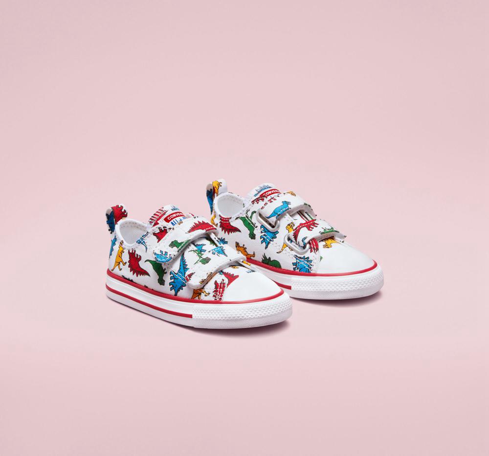 White / Enamel Red / Totally Blue Converse Chuck Taylor All Star Easy On Dinosaurs Toddler Boys' Low Tops  US |  92357-SVZU