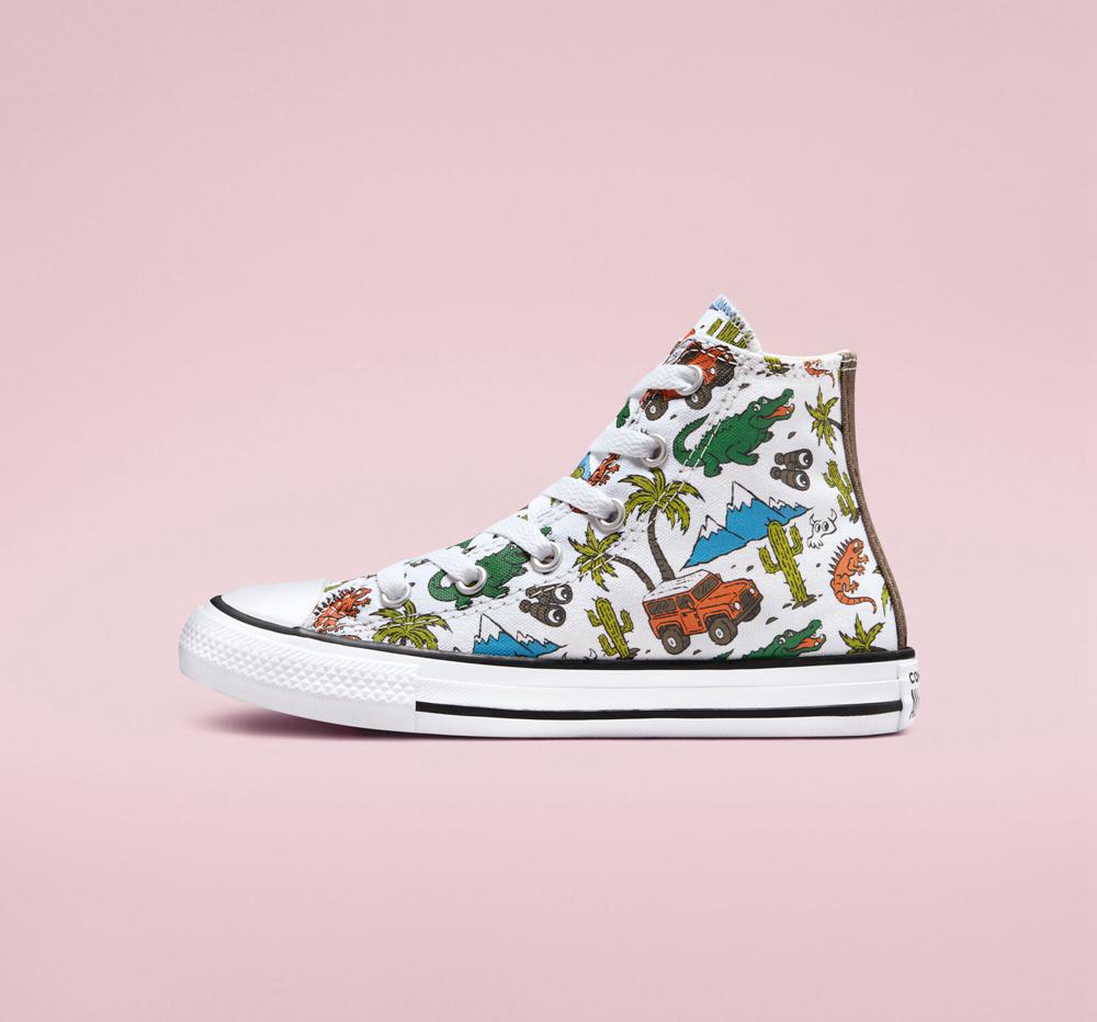 White / Engine Smoke / Green Converse Chuck Taylor All Star Desert Explorer Little Kids Girls' High Tops  US |  52493-EAMD