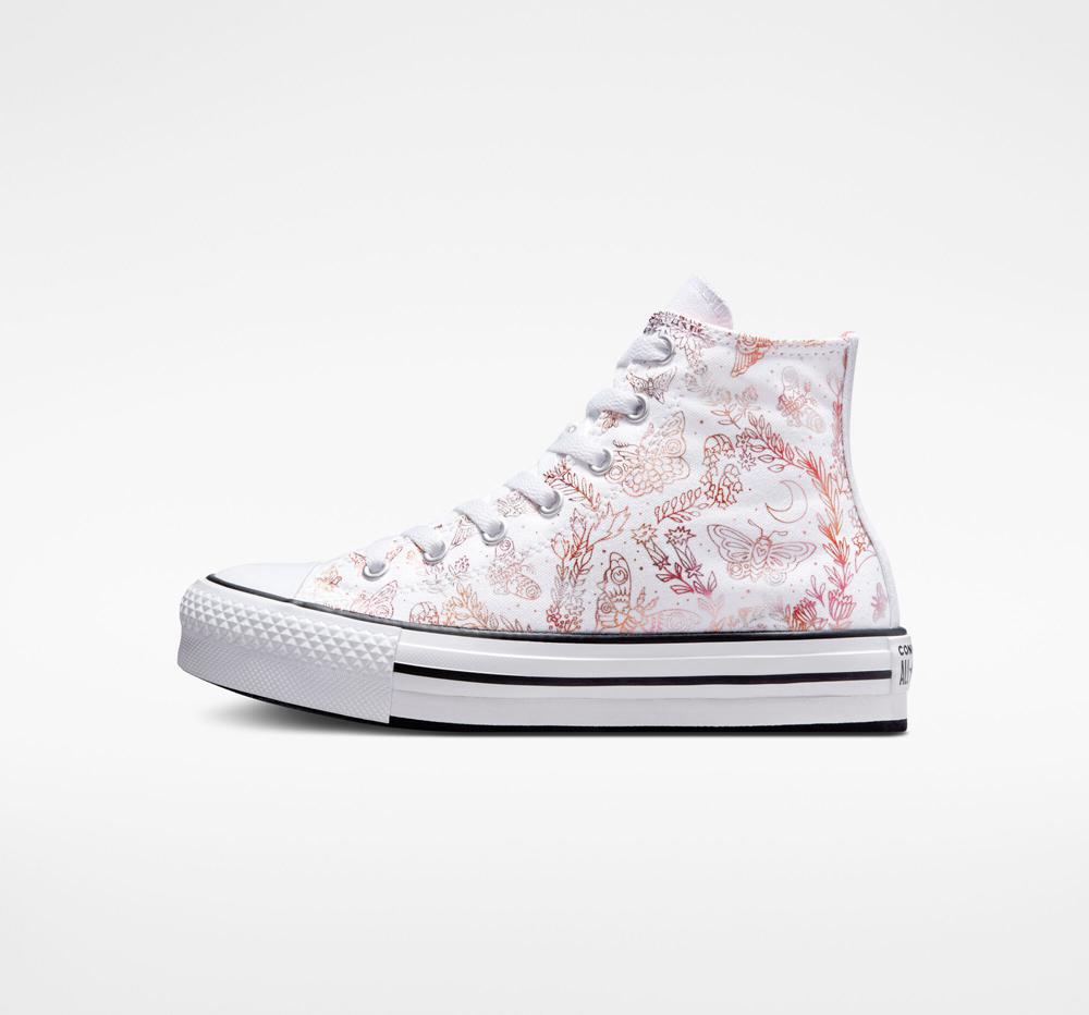 White / Madder Pink / Black Converse Chuck Taylor All Star Eva Lift Platform Butterfly Shine Big Kids Girls' High Tops  US |  56098-AVOE