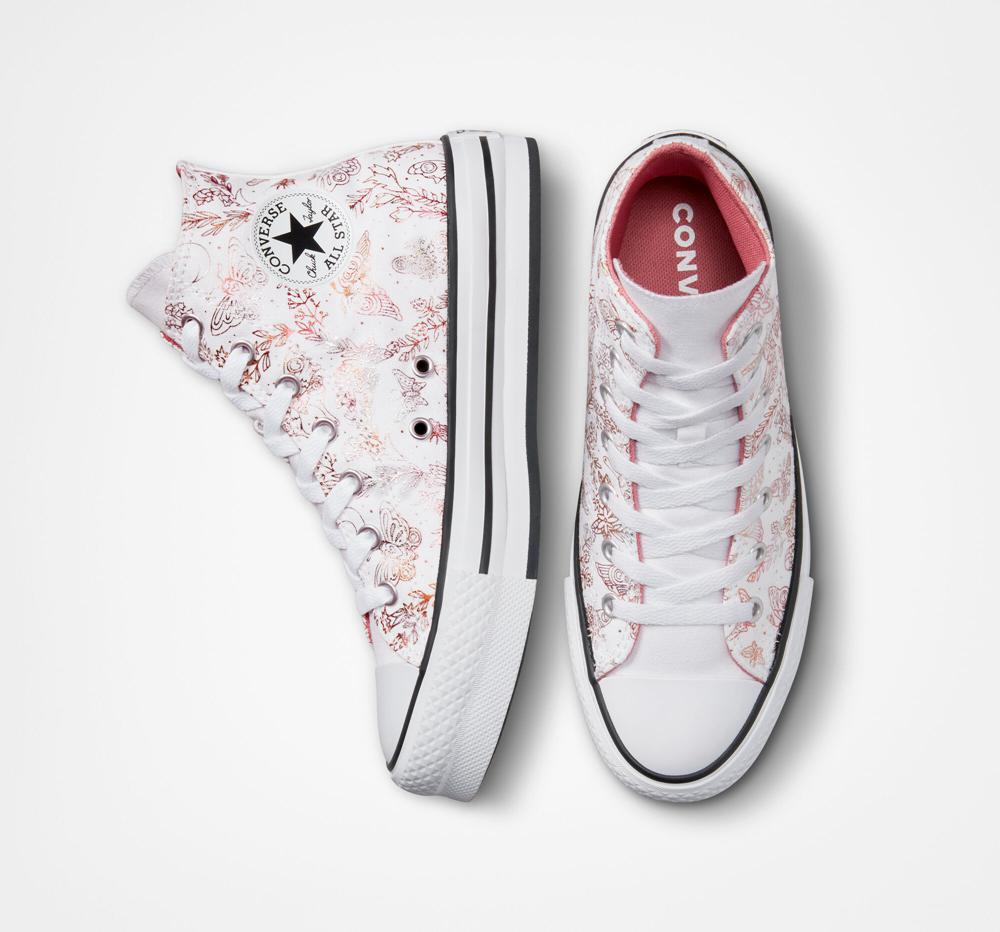 White / Madder Pink / Black Converse Chuck Taylor All Star Eva Lift Platform Butterfly Shine Big Kids Girls' High Tops  US |  56098-AVOE