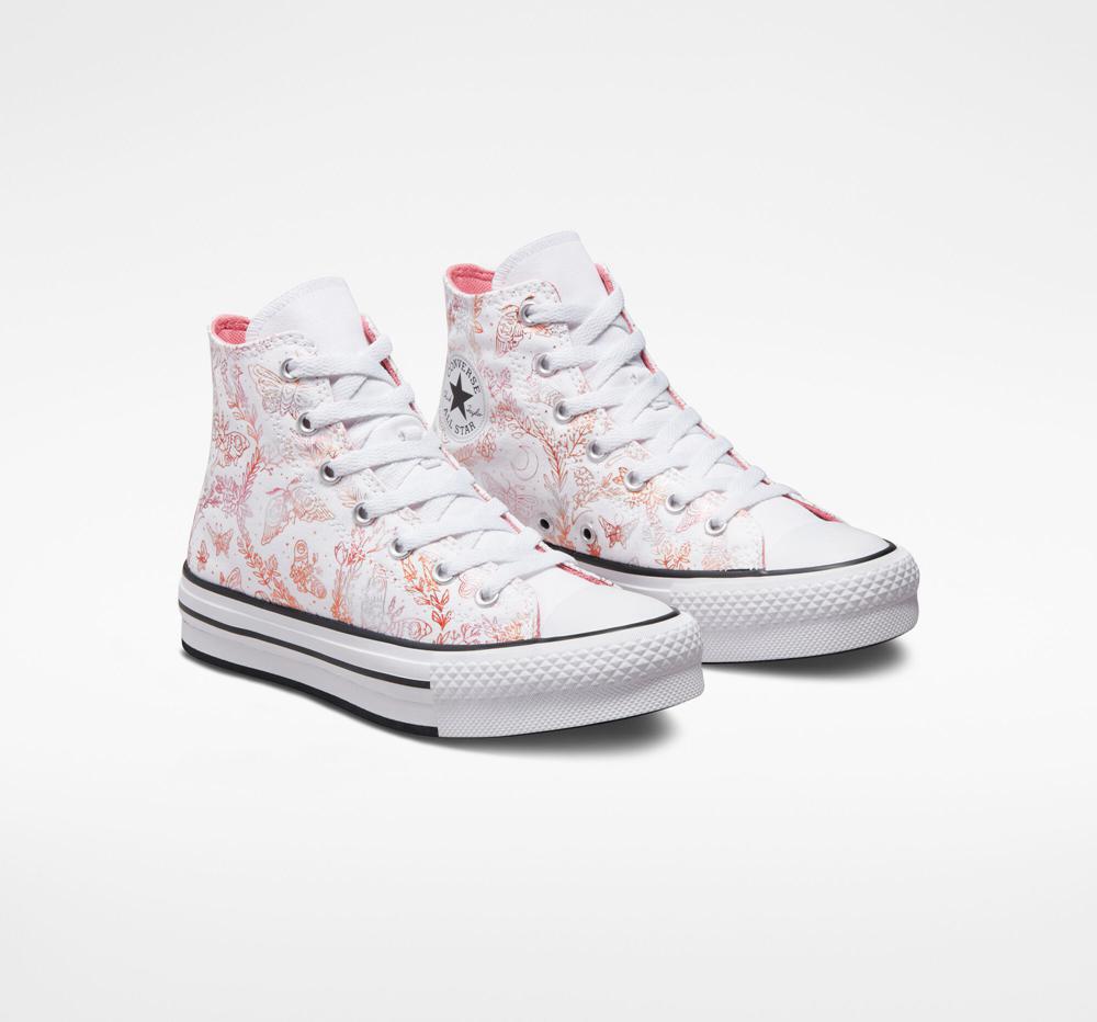 White / Madder Pink / Black Converse Chuck Taylor All Star Eva Lift Platform Butterfly Shine Big Kids Girls' High Tops  US |  56098-AVOE