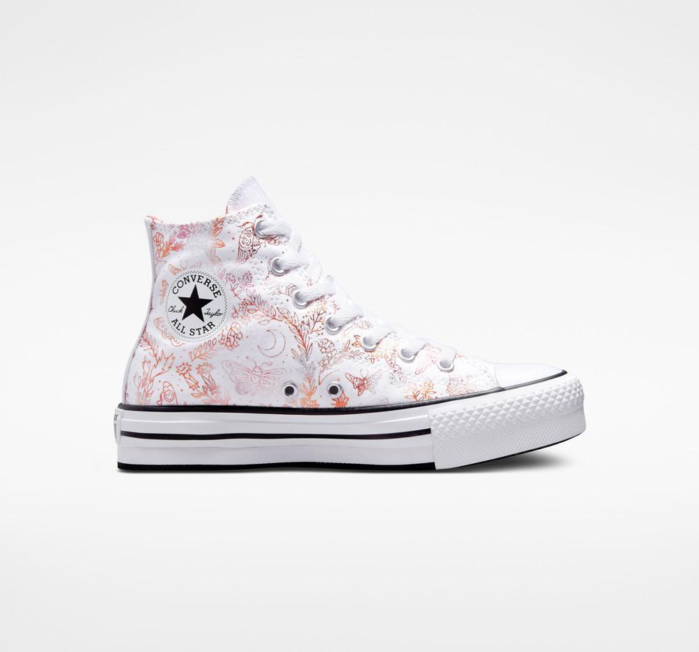 White / Madder Pink / Black Converse Chuck Taylor All Star Eva Lift Platform Butterfly Shine Big Kids Girls\' High Tops  US |  56098-AVOE