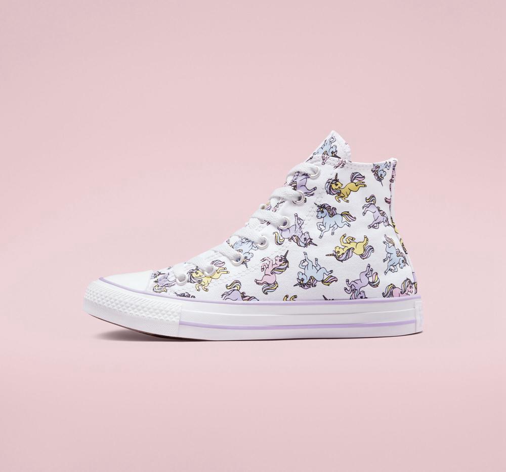 White / Moonstone Violet Converse Chuck Taylor All Star Unicorns Big Kids Girls' High Tops  US |  14079-GIRL