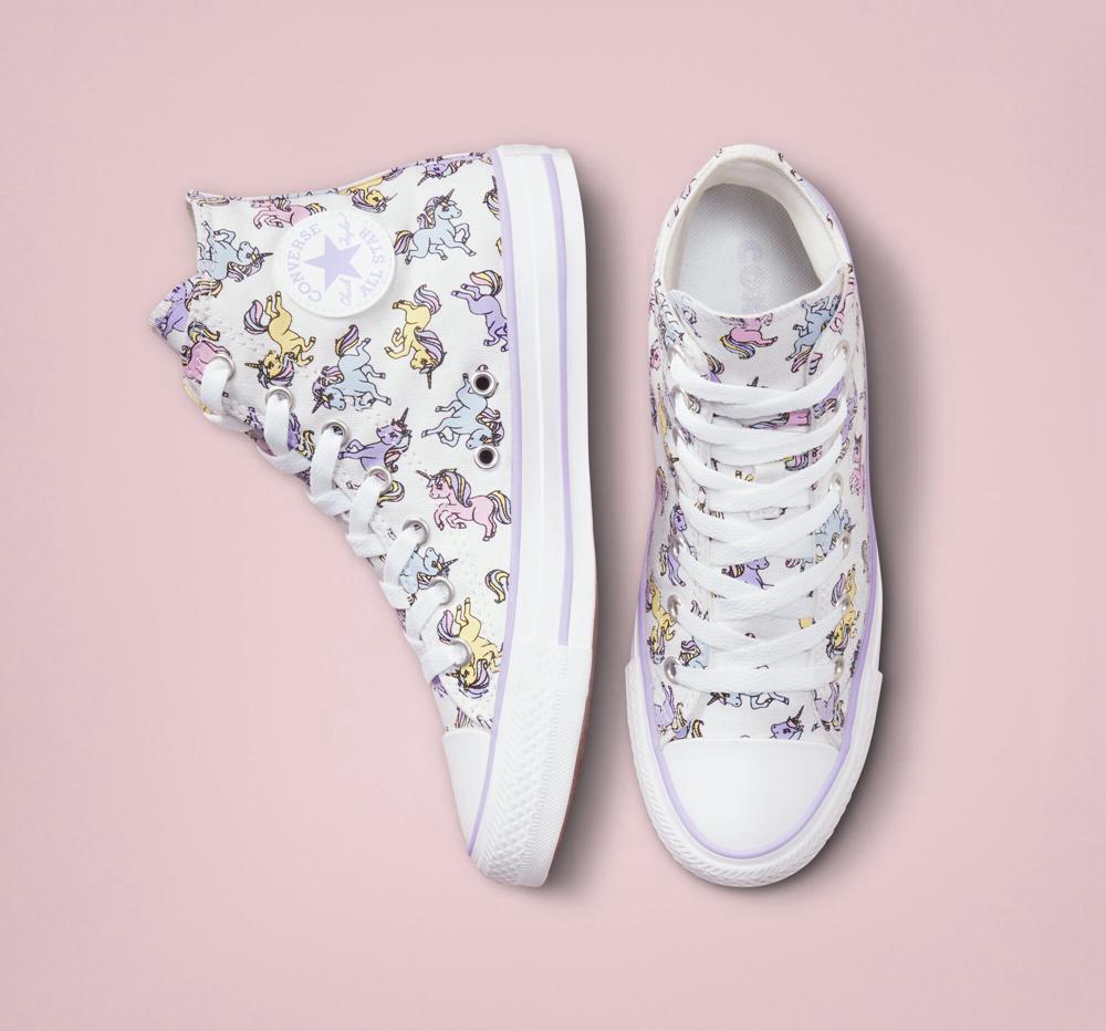 White / Moonstone Violet Converse Chuck Taylor All Star Unicorns Big Kids Girls' High Tops  US |  14079-GIRL