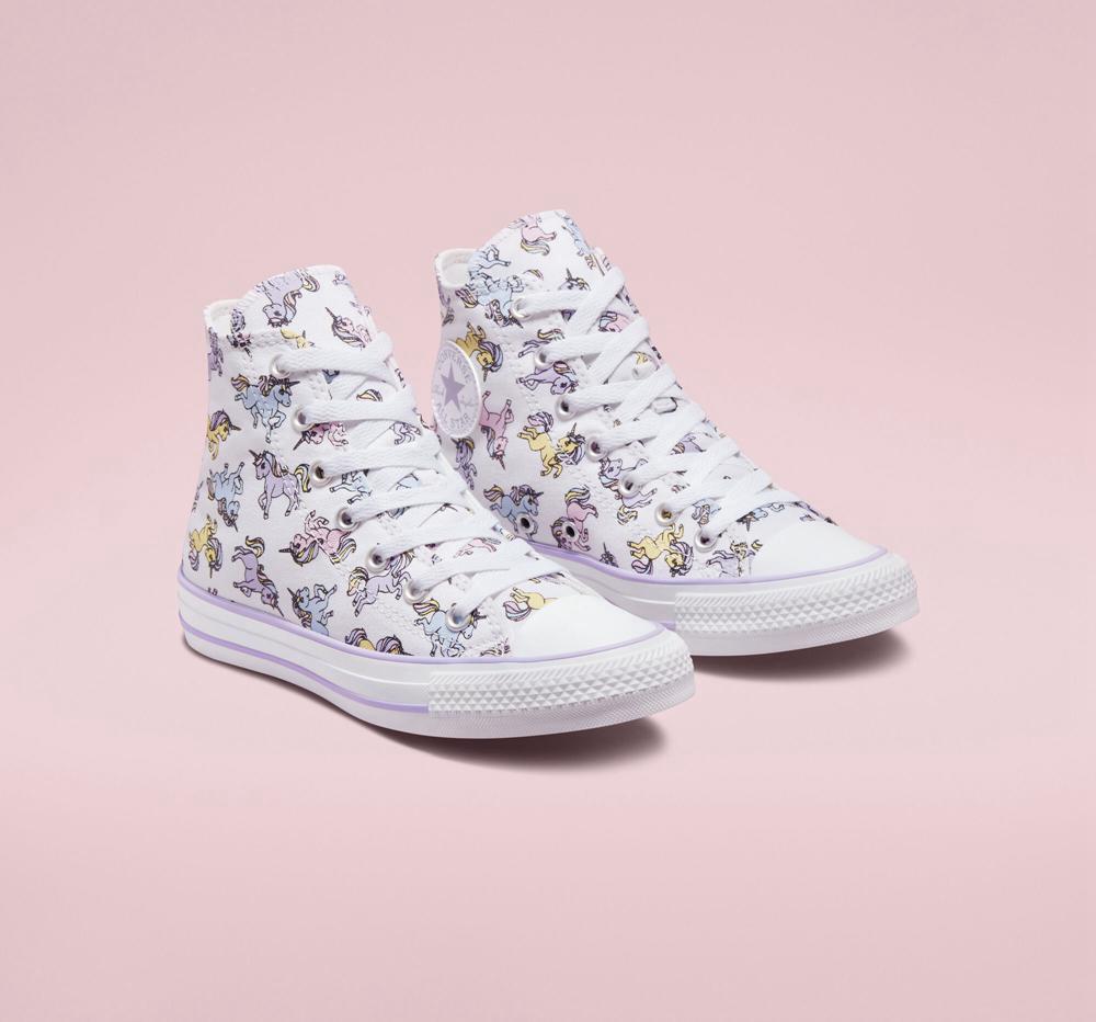 White / Moonstone Violet Converse Chuck Taylor All Star Unicorns Big Kids Girls' High Tops  US |  14079-GIRL