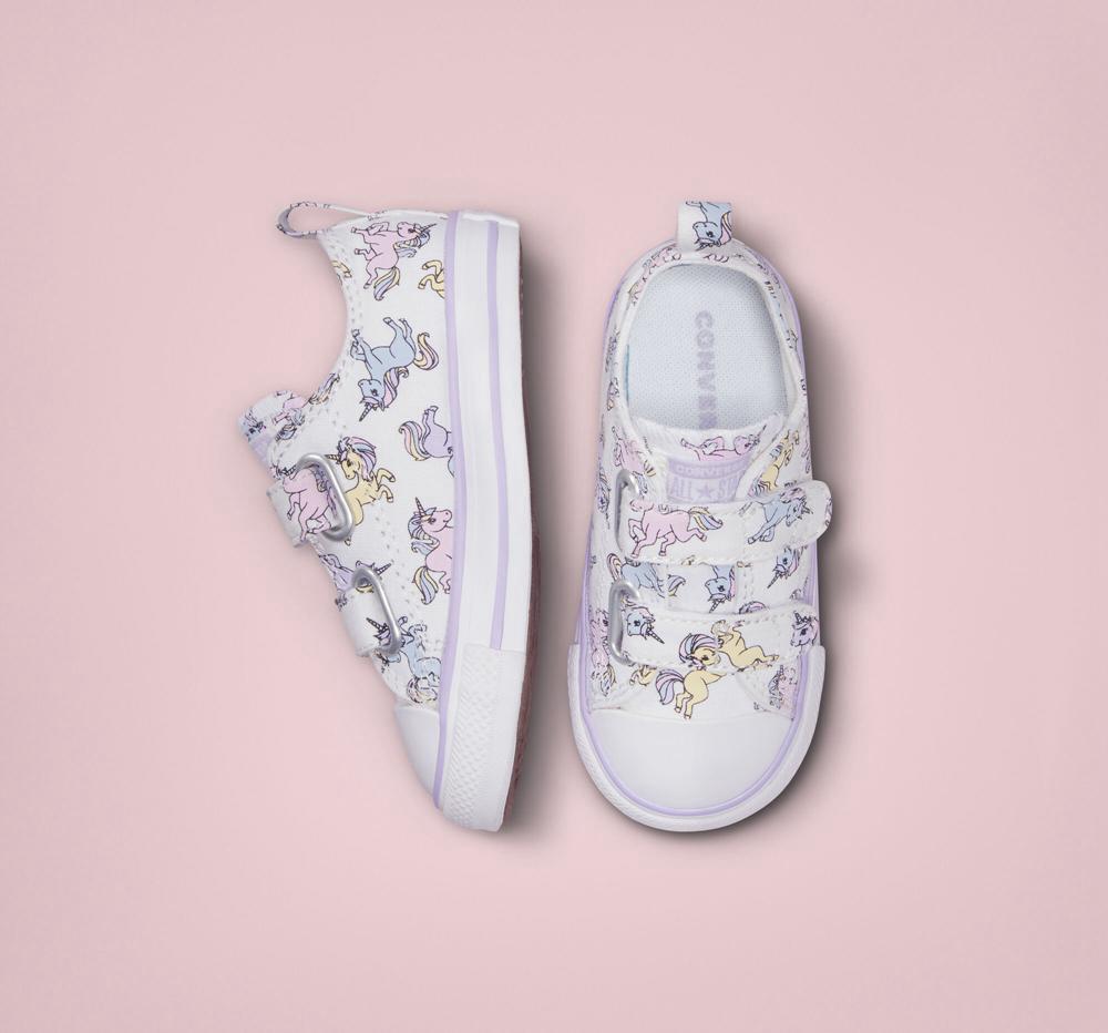 White / Moonstone Violet Converse Chuck Taylor All Star Easy On Unicorns Toddler Boys' Low Tops  US |  56840-OHUK