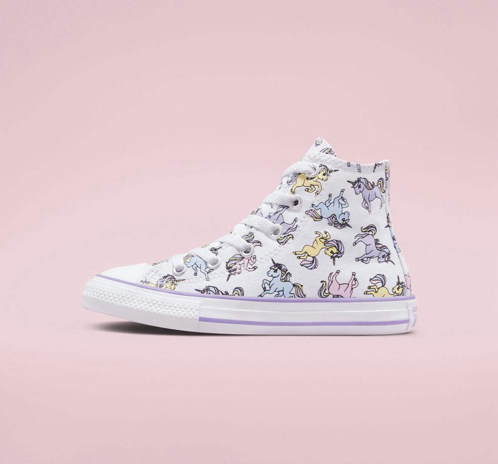 White / Moonstone Violet Converse Chuck Taylor All Star Unicorns Little Kids Girls' High Tops  US |  91534-BVFD