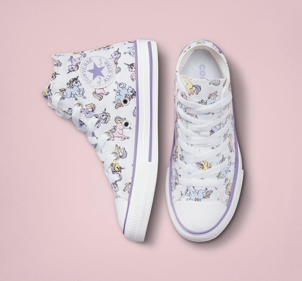 White / Moonstone Violet Converse Chuck Taylor All Star Unicorns Little Kids Girls' High Tops  US |  91534-BVFD