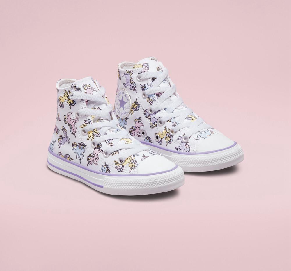 White / Moonstone Violet Converse Chuck Taylor All Star Unicorns Little Kids Girls' High Tops  US |  91534-BVFD